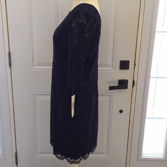 Sharagano Ladies Navy Party Cocktail Dress Lace Sheath Style Size Large - Picture 6 of 16